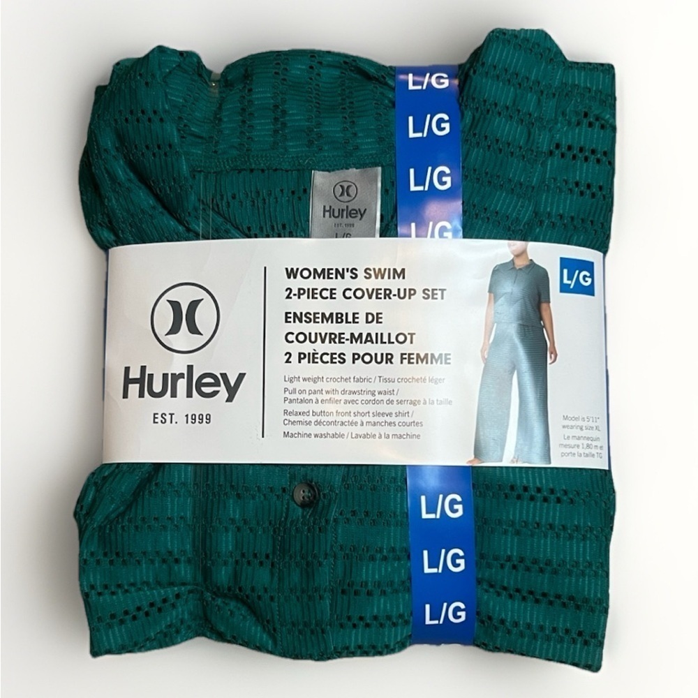 NWT Hurley Women's Green 2-Piece Swim Cover-Up Set sz L